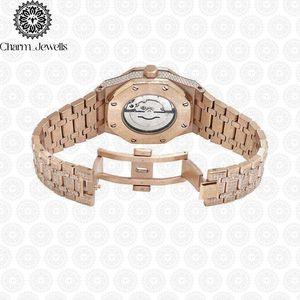 Charm_Jewells Luxury Stainless Steel <b>Watch</b> 40mm Round Diamond Encrusted Sapphire Crystal Analog Dial Unisex Quartz Movement - Product Image 2