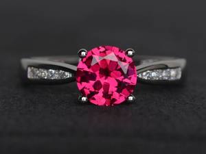 Anillo de compromiso de rubí, plata de ley, anillo con piedra preciosa roja, corte redondo, piedra de nacimiento de julio, joyería fina para mujer - Product Image 6