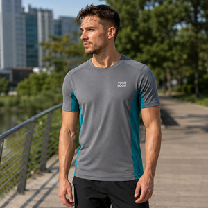 เสื้อออกกำลังกายสำหรับผู้ชาย ทรงปกติ คอกลม พร้อมแผ่นตาข่าย-โพลีเอสเตอร์แห้งเร็ว สำหรับออกกำลังกาย วิ่ง และครอสฟิต - Product Image 6