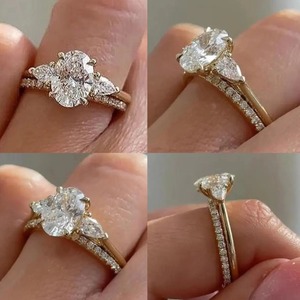 Bagues pour femmes en or et argent, trois tons (jaune, blanc, rose), avec moissanite 2,44 carats, CVD CZ VVS2 couleur D, bijoux de mariage raffinés, vente en gros - Product Image 4