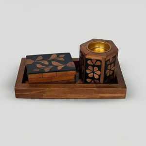 Ensemble brûleur d'encens en bois de santal en promotion avec calligraphie arabe et motif géométrique, fait main, pour usage religieux, toutes saisons - Product Image 2