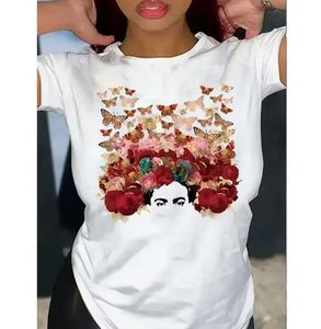 T-shirt blanc à manches courtes pour femme, col rond, coupe classique, jersey tricoté écologique 100% coton, toutes saisons - Product Image 3