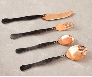 Ensemble de couverts vintage en cuivre finition mate, couteau, fourchette, cuillère, manche en métal, résistant à la rouille, vaisselle de mariage - Product Image 1