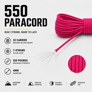 Cuerda de Paracord Rosa Intenso de 4 mm, Tipo 550, Cordón de Nailon Multiusos para Camping, Supervivencia, Manualidades y Bricolaje - Product Image 5