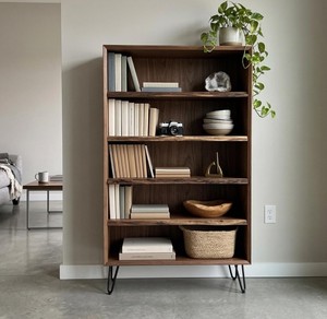 <b>Modern</b> Wooden Ladder Bookcase 5 <b>Shelves</b> Freestanding with Back Panel Storage Rack with Metal Legs for Living Room Home Office - Product Image 4