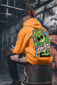 Sudadera con Capucha Unisex Extra Grande, Color Naranja Sólido, 100% Algodón, Forro Polar, con Bolsillo, Estilo Urbano, Servicio OEM - Product Image 3