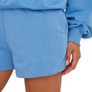 Conjunto de 2 Piezas para Mujer, Shorts de Punto Azules, Cuello Redondo, Manga Larga, Corte Holgado, Estilo Casual, Primavera/Verano, Color Sólido, Diseño con Bolsillos - Product Image 4