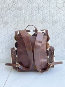 High Quality Cowhide Leather <b>Backpack</b> Softback Unisex Day <b>Backpack</b> Multiple Pockets Checks Design School Bag Zipper Closure - Product Image 5