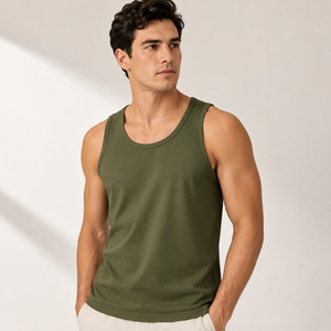 Ribbed Polyester Fabric Casual Quick Dry Raw Edge Hem Stringer Tank Top Blank Plain <b>No</b> <b>Logo</b> Custom Factory Direct Gym - Product Image 1