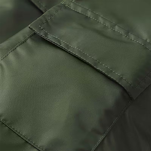 Blouson bomber vert olive pour homme, fermeture éclair, col montant, coupe décontractée, coupe-vent, couleur unie, polyester, coupe régulière, vêtement d'automne - Product Image 4