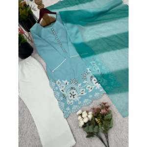 Ensemble haut-bas et dupatta pour femmes avec un travail de broderie élégant - Product Image 6