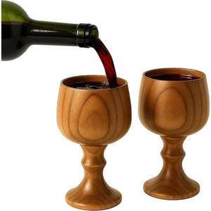 Verre à vin en bois naturel, artisanal, durable, écologique, au design classique, avec pied, pour les dîners et la décoration de la maison - Product Image 3