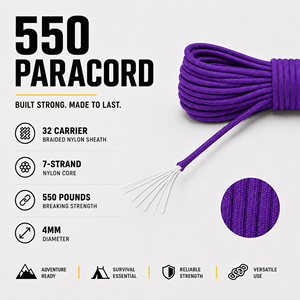 Cuerda de Paracord Morada de 4 mm, Tipo 550, Cordón de Nailon Utilitario para Camping, Supervivencia, Manualidades y Bricolaje - Product Image 5