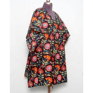 ชุดคลุมยาวพิมพ์ลายบล็อกอินเดีย ผ้าฝ้ายออร์แกนิคแท้ เนื้อผ้าบางเบา ชุดนอนสั้น ลายดอกไม้ ชุดชายหาด ชุดเดรสฤดูร้อน - Product Image 4