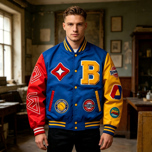 Blouson universitaire personnalisé pour homme, style streetwear hiver, broderie premium, OEM/ODM, 100% laine peignée, logo frontal - Product Image 1