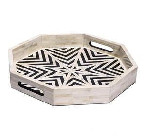 Bandeja de servir con incrustaciones de hueso, de lujo, para el hogar y hoteles, de resina con incrustaciones de hueso, tamaño personalizado, en venta por blossom craft india - Product Image 5