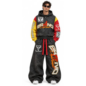 Brand Product Hooded Tracksuit Full Length Loose Fit Streetwear Style Sublimation Print Drawstring Waist Side Pocket Autumn Wear - Product Image 5