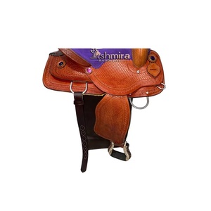 Selle de cheval Western en cuir marron, modèle Barrel, avec panier, motif vague, siège en daim violet, ASHMIRA EQUESTRIAN - Product Image 3