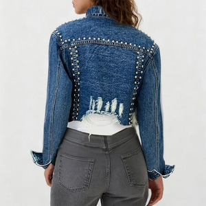 Veste en jean courte pour femme, coupe slim décontractée, coupe-vent, fermeture à boutons pression, streetwear, avec design personnalisé - Product Image 4