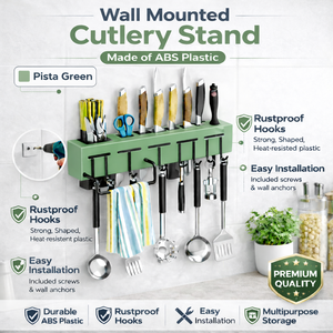 Wall Mounted <b>Kitchen</b> Organizer <b>Rack</b> with Hooks Knife Holder Multi-Functional Storage Shelf Utensil Hanging <b>Rack</b> - Product Image 3