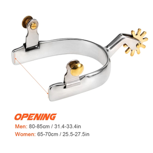Estribos de acero inoxidable estilo western con puntal de estrella dorada y detalles de bola, espuelas de acero inoxidable talladas, espuelas alemanas con incrustaciones de latón. - Product Image 2