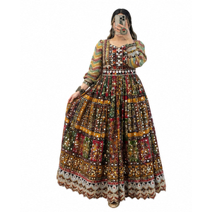 Traditional Indian Pakistani Women's Floor Length Maxi Dress <b>Mirror</b> Work Embroidery Loose Fit Wedding Wear Afghan Kuchi Dress - Product Image 1