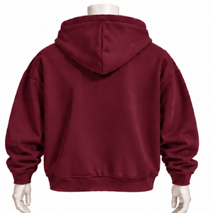 <b>Burgundy</b> <b>Mens</b> Full Zip <b>Hoodie</b> Chenille Letter Patch Heavyweight Fleece Oversized Casual Winter Streetwear Sweatshirt with Pocket - Product Image 2