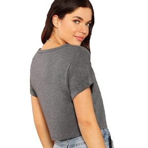 Camisetas Casuales Grises para Mujer 2023, al por Mayor, con Logotipo Personalizado, en Stock, Crop Top, Camisetas de Verano para Mujer - Product Image 3