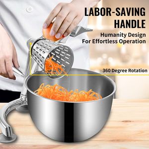 Formaggio rotante grattugia mandolina vegetale 5 coni taglio acciaio inox 2.5L ciotola manuale trituratore Base di aspirazione formaggio zinco - Product Image 5