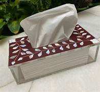 Caja para pañuelos con incrustaciones de hueso azul y blanco |   Portarrollos de Papel Decorativo Hecho a Mano - Product Image 6