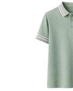 Polo personalizado verde menta para hombre, mezcla de algodón, informal, de manga corta, para verano, con cuello y puños con diseño de rayas en contraste. - Product Image 3