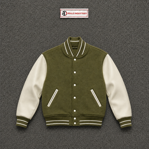 Chaqueta Varsity Verde Oliva Premium, Estilo Letterman, con Mangas Color Crema y Cierre de Botones, Ropa Casual de Otoño, Forro Polar Premium - Product Image 5