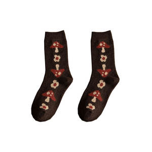 Chaussettes d'hiver épaisses en laine jacquard marron vintage respirantes et tricotées pour femmes, vente en gros - Product Image 6