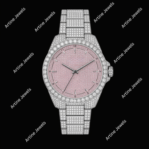 Montre de luxe à cadran rose sertie de diamants avec bracelet serti de diamants, élégante et remarquable, pour un style moderne et tendance. - Product Image 2
