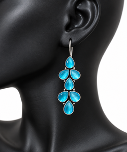 Boucles d'oreilles pendantes en argent oxydé et turquoise |   Boucles d'oreilles tendance faites à la main pour femmes - Product Image 4