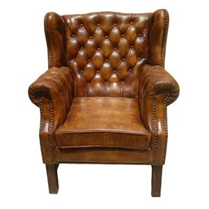 Premium Genuine Leather High <b>Back</b> Armchair Soft <b>Cushion</b> Strong Wooden Frame Comfortable Seating for Living Apartment Outdoor - Product Image 1