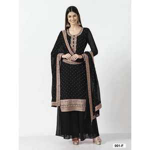 PARTY WEAR GEORGETTE BORDADO SECUENCIA TRABAJO TOP PALAZZO CON DUPATTA NEGRO - Product Image 1