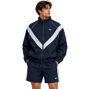 OEM Custom Logo Contrast Curved Panel <b>jacket</b> for <b>men</b> Oversized Loose Fit Full Zip Nylon Windbreaker Baggy Track Pants Factory - Product Image 5