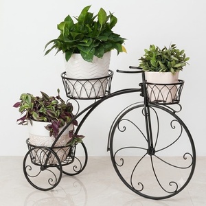 Support de plantes vintage en fer forgé pour vélo, à 3 niveaux et 3 pots, pour intérieur/extérieur, maison et jardin, porte-pot de fleurs décoratif artisanal - Product Image 1