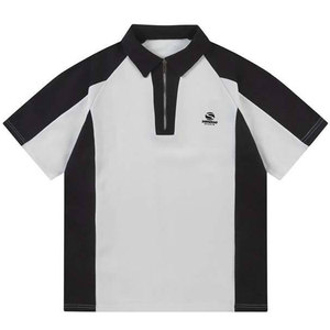 Polo de hombre con cremallera y bloques de color, mezcla de algodón, manga corta, estilo casual de verano, camiseta con estampado de letras estilo americano, ropa elegante OEM - Product Image 2