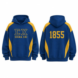 Sudadera con Capucha Azul y Dorado Sigma Chi para Hombre, Diseño de Manga Raglán con Bolsillo, Estilo Casual, Corte Regular, Estilo Otoñal - Product Image 4