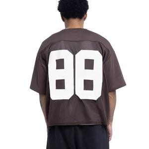 เสื้อฟุตบอลตาข่ายสีดำสำหรับผู้หญิง คอวี แขนสามส่วน ระบายอากาศได้ดี ทรงหลวม พิมพ์ลายอเมริกันฟุตบอล เพลิดเพลินกับอิสระ - Product Image 2