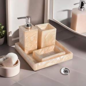 Ensemble de salle de bain en MDF le plus vendu, 4 pièces avec impression émaillée pour distributeur de savon et porte-brosse à dents à prix abordable - Product Image 6