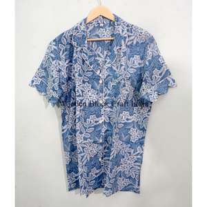 Conjunto de Pijama de Verano 100% Algodón Puro, Elegante y Clásico, con Estampado a Mano, Pantalones Cortos Tipo Canguro con Bolsillos, Suave y Transpirable - Product Image 4