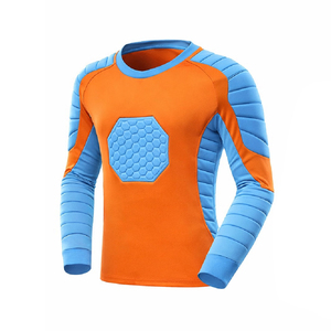Maillot de football rembourré orange et bleu pour homme, manches longues, col rond, ajusté, en polyester, imprimé géométrique - Product Image 1