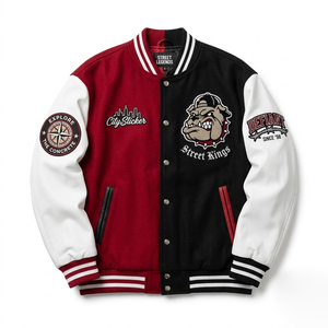 Chaqueta Varsity para Hombre Street Legends, Diseño de Bloques de Color Rojo y Negro, Parches Bordados, Chaqueta Bomber Estilo Urbano - Product Image 1