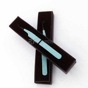 Pinces à cils RMI en acier inoxydable, pointe plasma noire de précision et pinces à cils couleur bleu poudre, emballage en boîte - Product Image 5