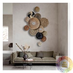 Lot de décorations murales tissées naturelles en rotin et jonc de mer, style bohème, faites à la main, pour la vente en gros aux acheteurs de décorations d'intérieur - Product Image 4