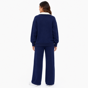 Ensemble deux pièces tendance pour femme, en molleton mi-lourd, grande taille, avec logo personnalisé, 100% coton, sweat-shirt zippé et pantalon de survêtement, OEM ODM - Product Image 2