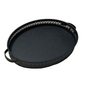 Bandeja ovalada negra para servir alimentos hecha de bandeja de postre de metal con asas Organizador de utensilios de cocina Bandeja para servir té y café - Product Image 1